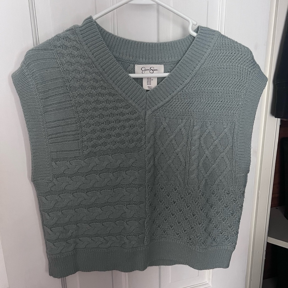 Jessica Simpson Patchwork Cable Knit Sweater Vest XS